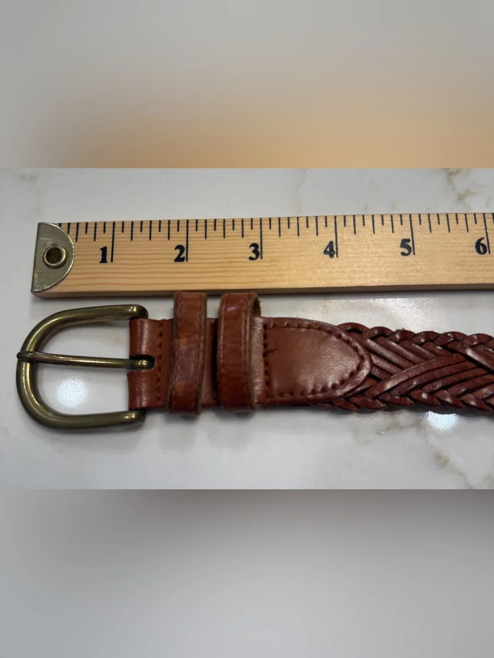 Fossil Braided Leather Belt in Brown with Brass Buckle